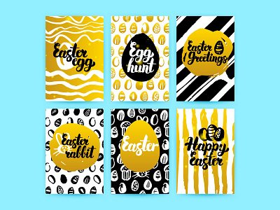 Happy Easter Gold Postcards calligraphy card easter egg gold greeting happy lettering poster rabbit retro trendy