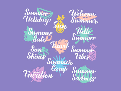 Summer Lettering Quotes calligraphy holiday illustration lettering palm pineapple summer summertime travel vacation vector watermelon