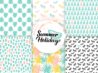 Trendy Summer Seamless Patterns background fruit holiday illustration nature pattern seamless summer texture tropical vacation vector