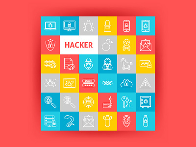 Hacker Line Art Icons antivirus attack bug computer cyber ddos hacker icon line security vector virus