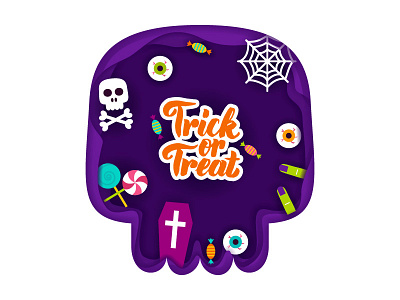 Trick or Treat Papercut candy coffin cut halloween illustration paper papercut scary skull spiderweb trick or treat vector