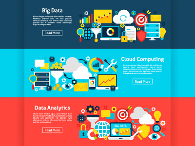 Big Data Flat Web Banners analytics banner big data business cloud computer computing data illustration laptop vector web banner