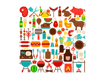 Barbecue Grill Objects barbecue bbq bbq party beef flat food grill illustration meat picnic roast beef steak vector