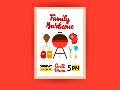 Barbecue Family Poster barbecue bbq beef family barbecue food grill illustration kebab meat menu poster roast rost beef vector