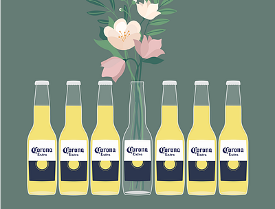 Corona Time beer corona design florals flowers illustration vase vector