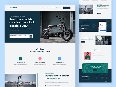 Electric Scooter Landing Page app design car landing page clean ui cool design design electric scooter landing page fresh design landing page landing page design rider landing page scooter landing page scooter web design ui ui shoot website design