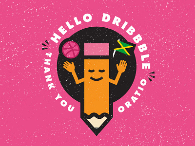Hello Dribbble! debut dribbble ball happy hello icon jamaica jamaican new pencil player thank you thick lines