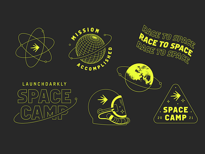 LaunchDarkly Space Camp astronaut badge branding helmet launchdarkly lockup logo space space camp stars yellow
