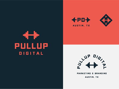 PullUp Digital badge digital fitness gym lockup logo marketing pixelated pixels pull up pull up pullup weight