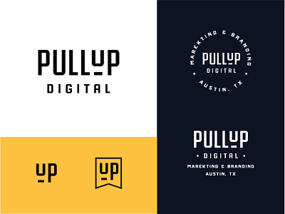 PullUp Digital Opt 2 badge brand brand identity crest design digital icon logo marketing pull up pull up pullup typography
