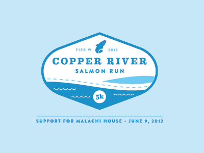 Copper River Salmon Run 5k badge fish pier w salmon run