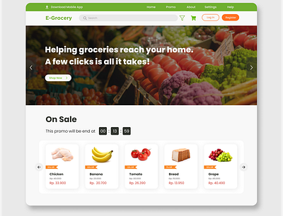 E-Grocery e commerce home page mockup uiux