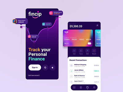 Fincip - Finance Banking Apps bank banking apps branding crypto design finance graphic design illustration mobile mobile apps stock ui