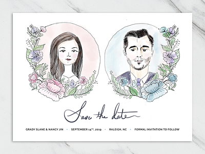 Save the Date flower illustration portraits procreate save the date wedding illustration