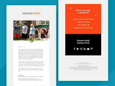 Indiana Tech Early Start Email Update 2018 design email email template higher education typography