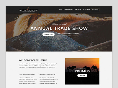 Hopper Expo Trade Show Website Redesign annual event expo home page horses large footer minimal old demographic promo simple trade show website