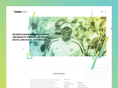 Fusion Sports Website contact form gradient grid minimal modern one pager parallax shapes simple sports texture website design