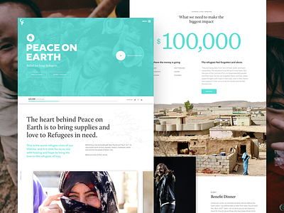 Peace on Earth Landing Page blue charity non profit donation dove branding fundraiser grid iraq refugees landing page minimal peace on earth progress bar website