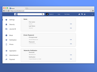 Facebook Settings. 2d dailyui facebook settings ui web