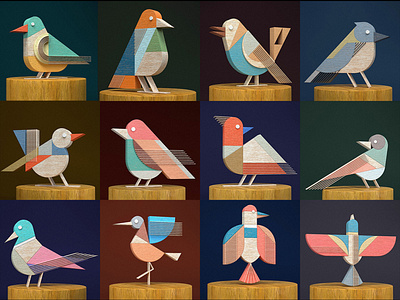 Geometric 3D Birds 3d 3d art bird c4d cinema 4d geometric octane wood