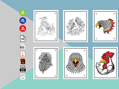 6 Bird Coloring Book Pages KDP Interior.