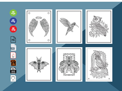 6 Bird  Coloring Book Pages KDP Interior.