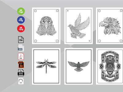 6 Bird  Coloring Book Pages KDP Interior