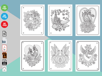 6 Bird Coloring Book Pages KDP Interior. animals kids bird bunny coloring pages coloring activity coloring book icon illustration kids activity rabbit coloring pages typography vector