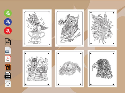 6 Bird  Coloring Book Pages KDP Interior.