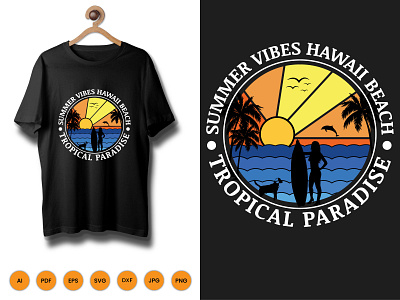 Summer Hawaii Beach T-Shirt Design beach branding design illustration mountain mountainbeach t shirt t shirt design tshirt typography