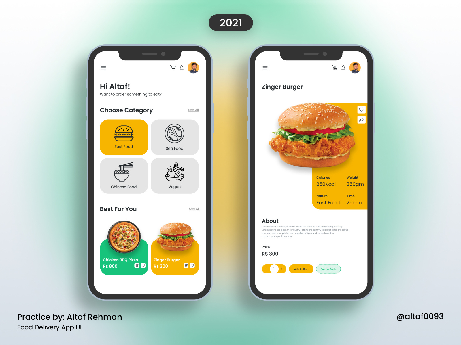 Food Delivery App UI (Practice) by Altaf Rehman on Dribbble