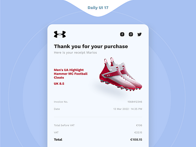 Daily UI 17 - Email Receipt creative dail ui 17 daily daily ui design email email receipt football shoes sports ui under armour ux