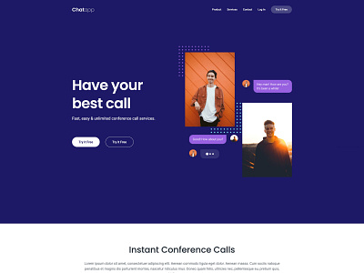 A Website for a messaging app called Chatapp animation app application branding chatapp design figma graphic design hero section illustration landing page logo pictures section ui web design web designer web developer web development webflow