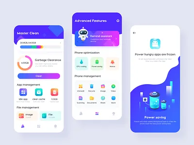 Phone Clean App ai antivirus branding colour adventure icon illustration logo robot safety space gradient ui ux web flat