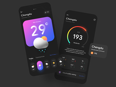 Weather App air quality branding data visualization flat icon illustration ios leaderboard logo mobile pm2.5 product design typography ui ux web