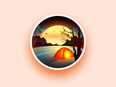 Scenery Illustrations icon landscape moon night logo theme lake tourism mountain tree scenery illustrations stars ui