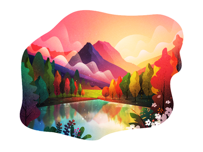 Scenery Illustration adventure flat animation moonlight branding lake colour weather forest gradient sea icon illustration ui landscape flowers logo theme scenery tree web mountain