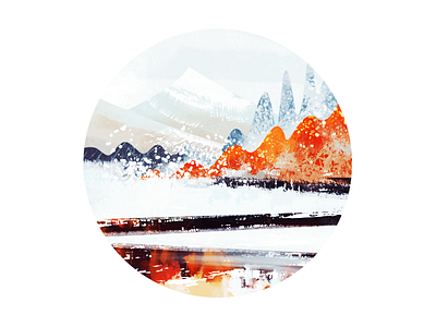 Scenery Illustration landscape illustration branding scenery flowers colour mountain ui theme winter web flat snow river