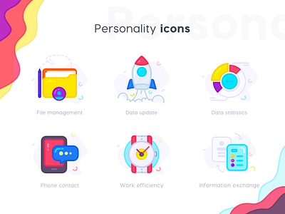 Personality Icons chart data data center document file management icon illustration logo notes rockets time ui watch web flat