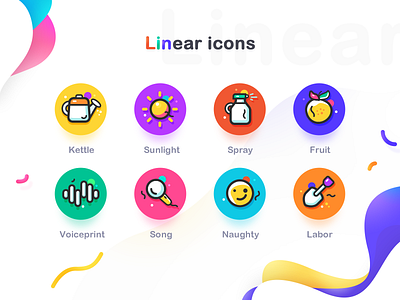 Linear Icon branding colour adventure emoji flowers fruit icon illustration intelligent voice landscape logo music produce sunlight theme typography ui web flat