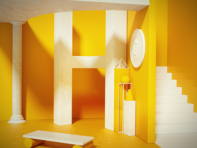 Letter /H/ #36daysoftypes 3drender abstraction architecture cinema4d columns lines museum orange stairs