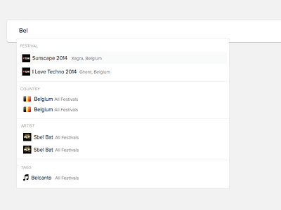 Autocomplete - Early Concept Festicket autocomplete icons search