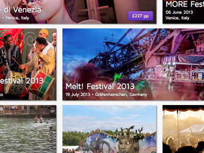 Festicket Homepage - Festival grid button buttons photo picture ui web website