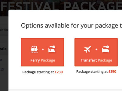 Package Popup Selection hotel icons plane popup price travel ui web