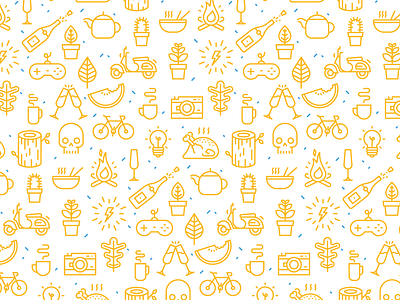 Icons wall adobe bicycle chicken coffee glass icons line plant skull tree wall watermelon