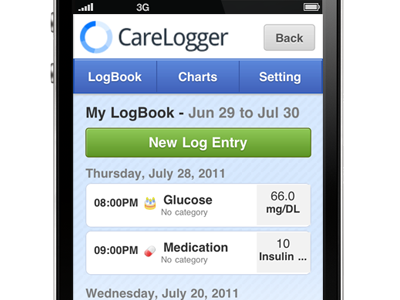 iPhone Diabetes Logbook app iphone mobile ui