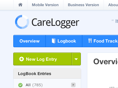 CareLogger Diabetes Logbook View app design ui webapp