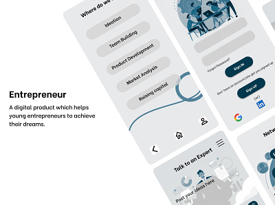 Entrepreneur a product that helps future entrepreneurs app branding logo ui ux