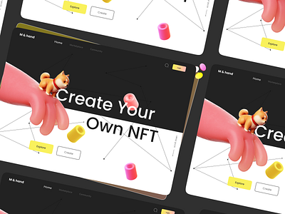 M & hand: Create your own NFT 3d blockchain crypto dark mode generator graphic design landing page light mode nft nft generator nft marketplace ui web3 website