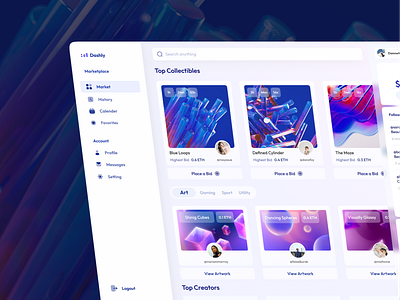 "Dashly" NFT Marketplace Dashboard branding crypto crypto dashboard dashboard design dashboard marketplace graphic design light dashboard nft dashboard nft marketplace ui ui designer ui ux uiux design web design web designer